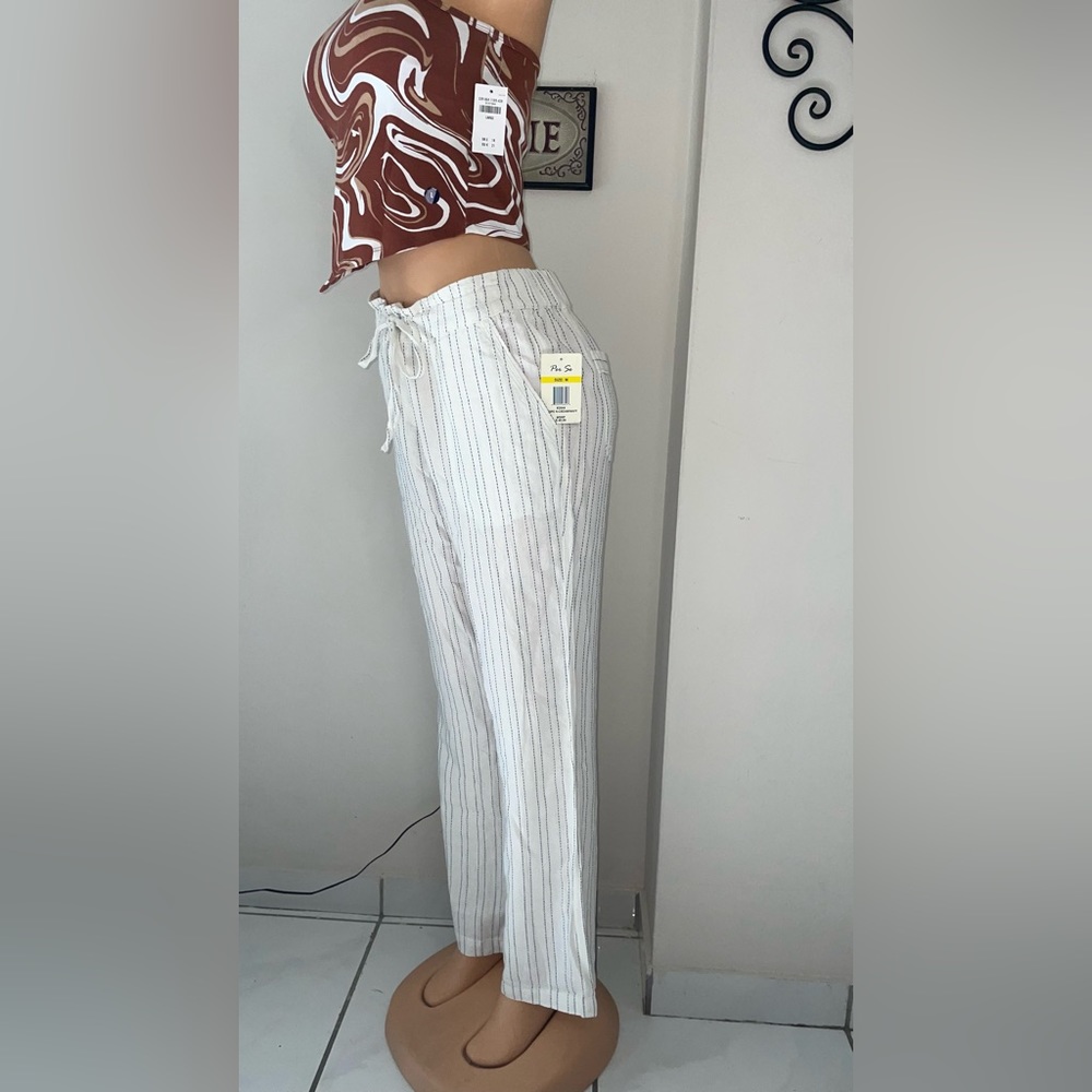 NWT PANT STRAPS CREAM/NAVY SIZE M